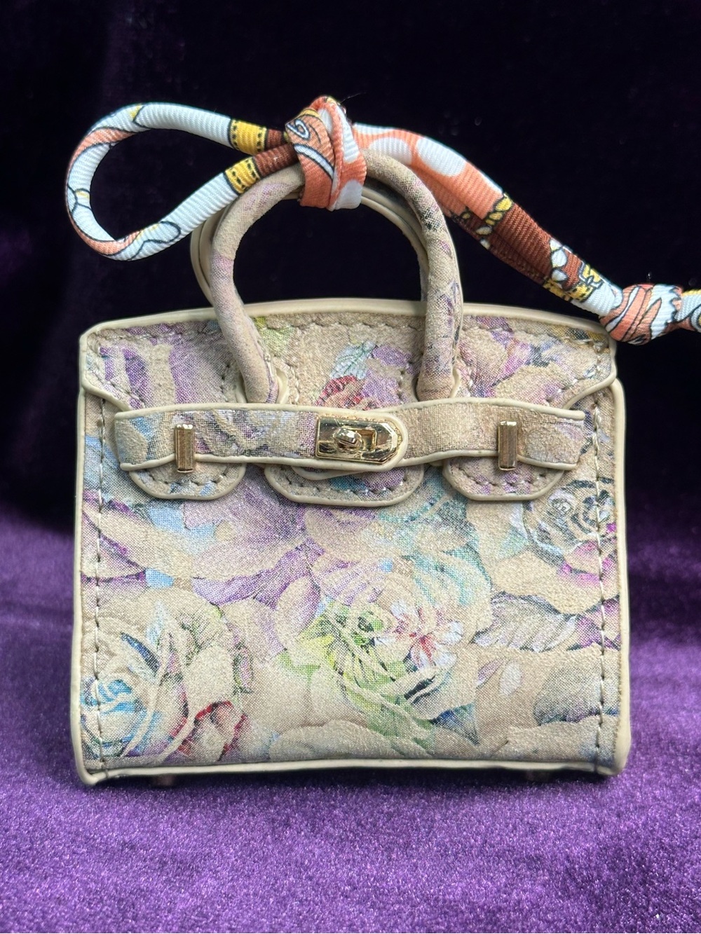 floral rose mini bag charm w/ twilly scarf tie